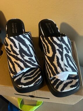 Call It Spring Zebra-Print Slide Mules - Black & White